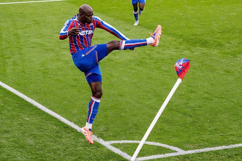 LONDON, ENGLAND - OCTOBER 18: Jean-Philippe Mateta of Crystal Palace celebrates after scoring his team's second goal during the Premier League match between Crystal Palace and Bournemouth at Selhurst Park on October 18, 2025 in London, United Kingdom. (Photo by Sebastian Frej/Getty Images)