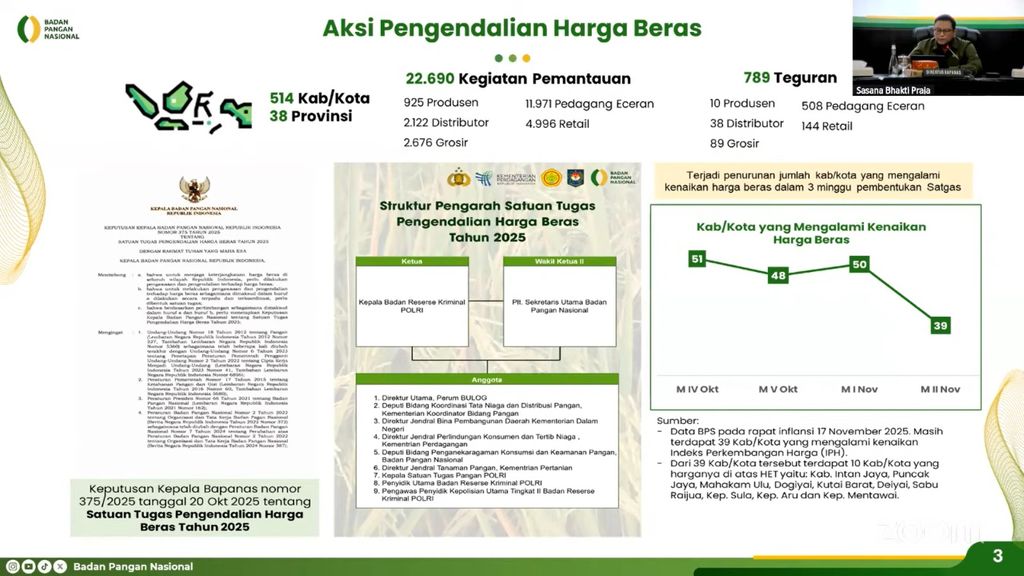 Keputusan Kepala Bapanas tentang Stagas Pengendalian Harga Beras Tahun 2025. (Tangkapan Layar Youtube/Kemendagri)