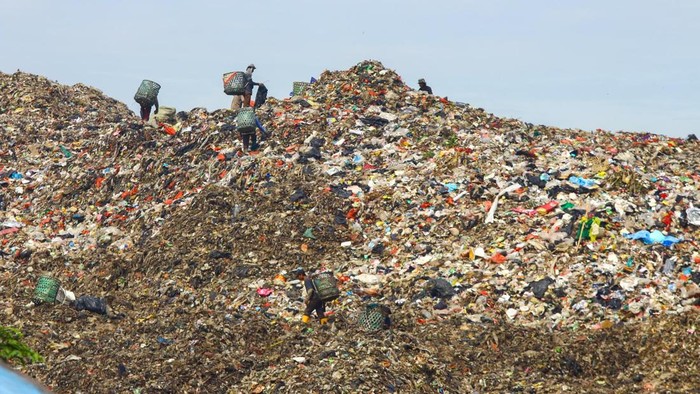 Sejumlah alat berat serta pemulung saat memungut sampah di Tempat Pembuangan Akhir (TPA) Cipeucang, Serpong, Tangerang Selatan, Senin (24/11/2025). Sampah menggunung terlihat di TPA Cipeucang, Tangsel. Berbagai upaya pun dilakukan oleh Pemerintah Kota (Pemkot) Tangsel untuk mengatasi permasalahan sampah yang terus meningkat. Mulai dari pembebasan lahan hingga rencana Pengelolaan Sampah menjadi Energi Listrik (PSEL).