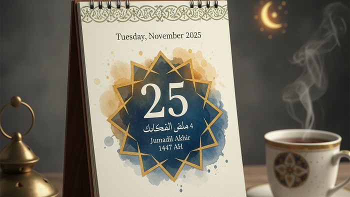 Ilustrasi gambar kalender 25 November 2025 lengkap penanggalan Masehi dan Hijriah.