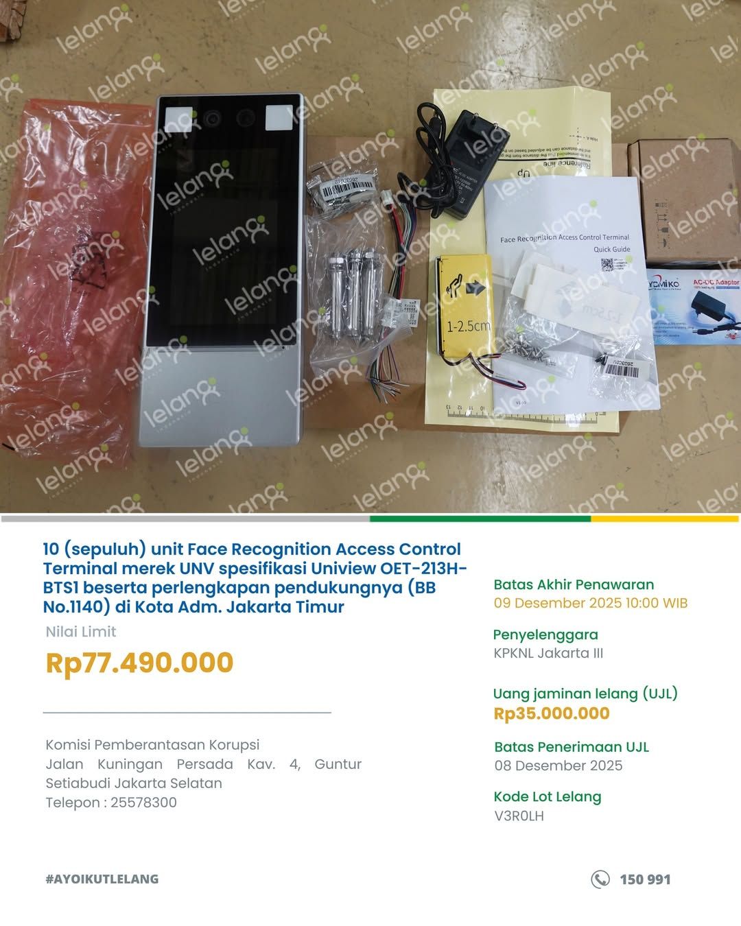 Lelang barang rampasan KPK. (Tangkapan layar Instagram @kpknl.jakarta3)