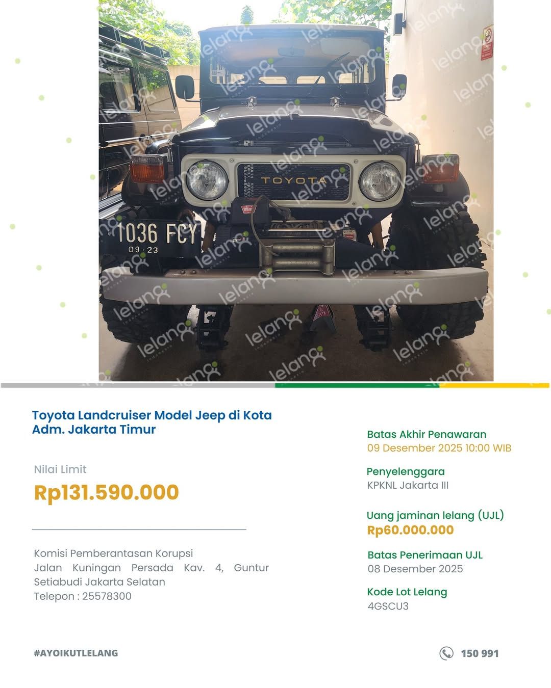 Lelang barang rampasan KPK. (Tangkapan layar Instagram @kpknl.jakarta3)