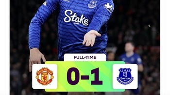 Everton yang main pakai 10 pemain membungkan MU 1-0 di Old Trafford. Foto: X.com