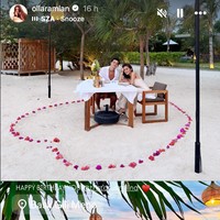 Tristan dan Olla juga menikmati makan romantis bersama di tepi laut. Momen tersebut sekaligus untuk merayakan ulang tahun Tristan yang jatuh pada 18 November lalu. Foto: Instagram/@ollaramlan