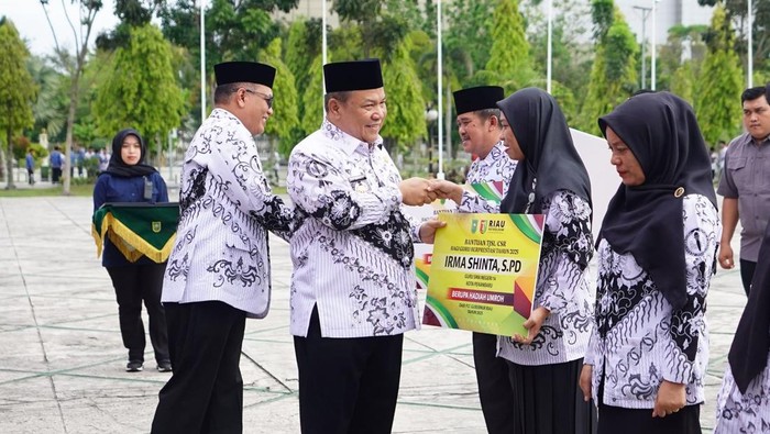 Plt Gubernur Riau SF Hariyanto usai upacara Hari Guru Nasional. (Dok Diskominfotik Riau)