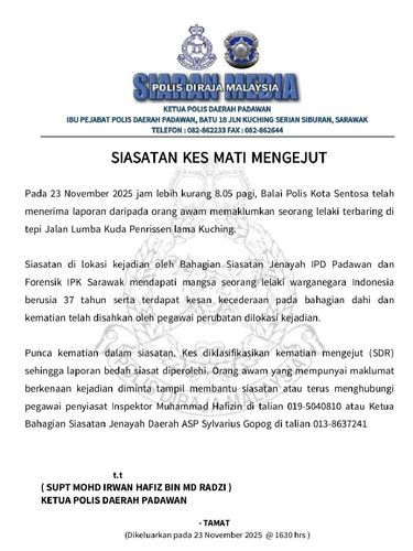 Surat pengumuman tentang temuan jenazah TKI asal Tulungagung di tepi jalanan Malaysia oleh pihak kepolisian di Negeri Jiran.