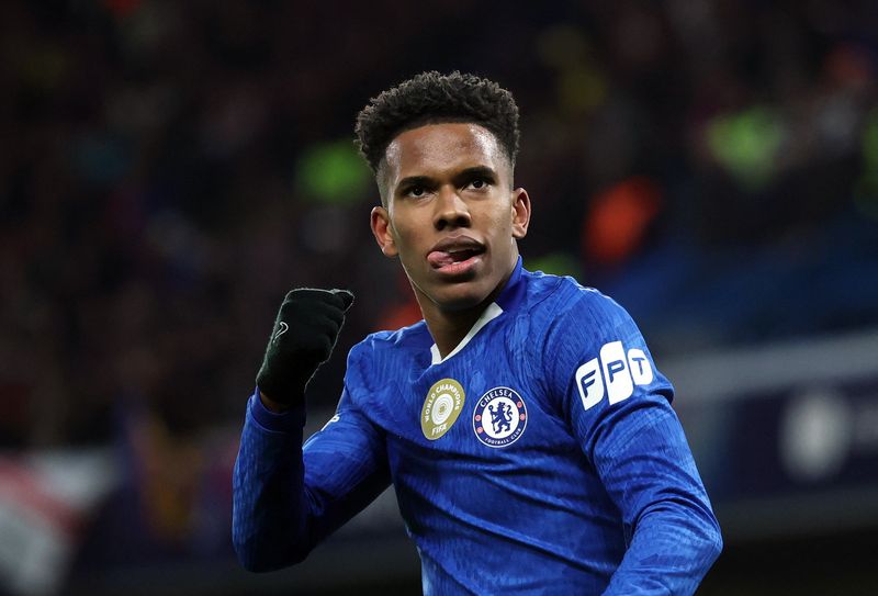 Estevao Soccer Football - UEFA Champions League - Chelsea v FC Barcelona - Stamford Bridge, London, Britain - November 25, 2025 Chelsea's Estevao celebrates scoring their second goal REUTERS/Hannah Mckay