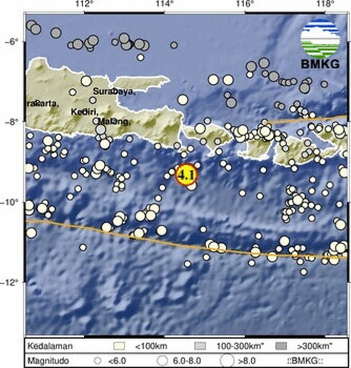 Gempa 4,1 Magnitudo yang berpusat di Kecamatan Kuta Selatan, Badung, Bali, Rabu (26/11/2025) (Dok. BMKG)