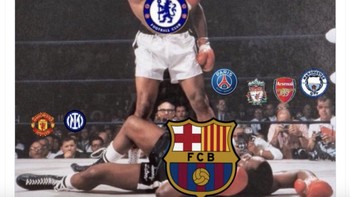 Meme Chelsea menghajar Barcelona. Foto: X.com