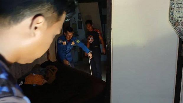 Tim Damkar Jembrana saat mengamankan ular kobra di rumah warga  Loloan Barat, Kecamatan Negara, Jembrana, Bali, Selasa (25/11/2025). (Foto: Dok. Damkar Jembrana)