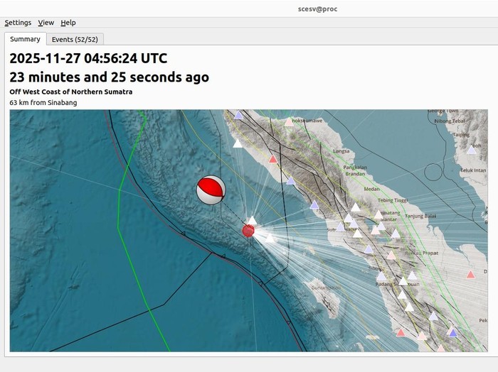 Gempa bumi dengan magnitudo (M) 6,3 terjadi di Sinabang, Aceh. BMKG mencatat terjadinya beberapa gempa susulan. (dok BMKG)