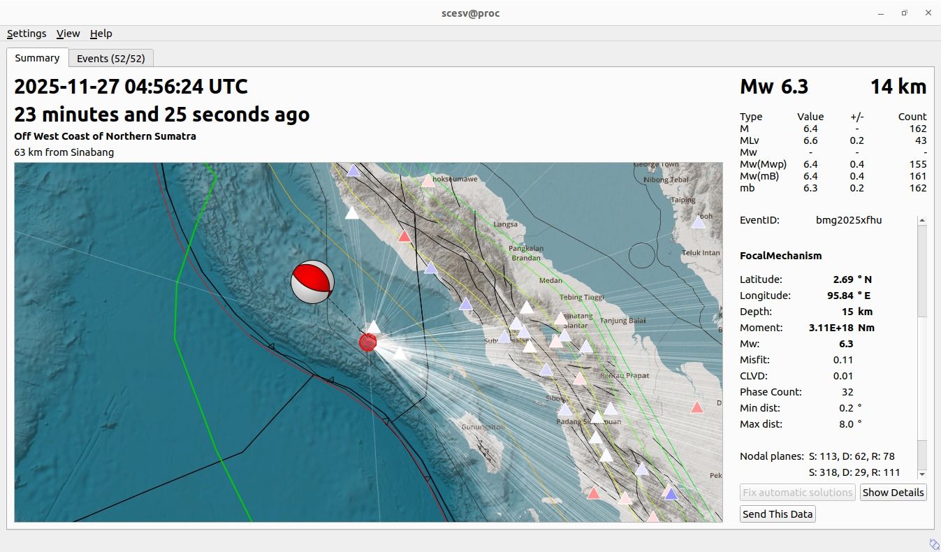 Gempa Bumi Tektonik dengan magnitudo M6,3 di Simeulie, Aceh, tidak berpotensi tsunami. (Dok. BMKG)