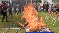 Aksi ini merupakan komitmen dari pemerintah daerah dan aparat untuk memberantas peredaran rokok ilegal yang merugikan negara. Kantor Pengawasan dan Pelayanan Bea dan Cukai Tipe Madya Pabean C Tasikmalaya memusnahkan 5,5 juta batang rokok ilegal dari 114 merek hasil penindakan sepanjang 2025 di wilayah Priangan Timur dengan potensi kerugian negara mencapai Rp4,1 miliar, dengan estimasi total harga barang mencapai Rp.8.105.519.660. ANTARA FOTO/Adeng Bustomi