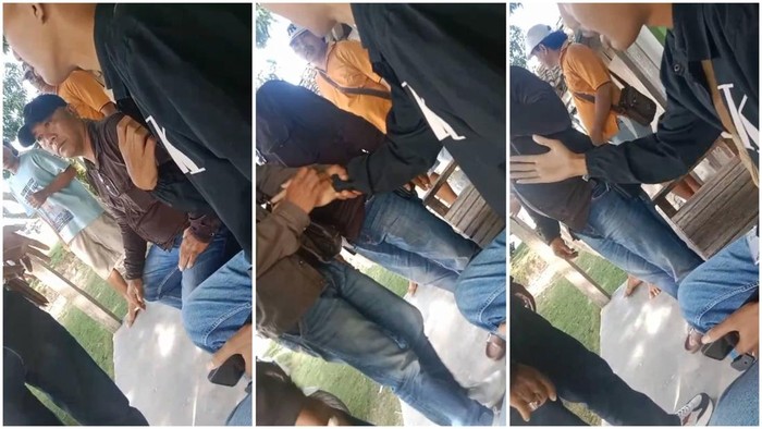 Tangkap layar video intimidasi dan ancaman penusukan oleh preman terhadap jurnalis TV di Lampung Selatan