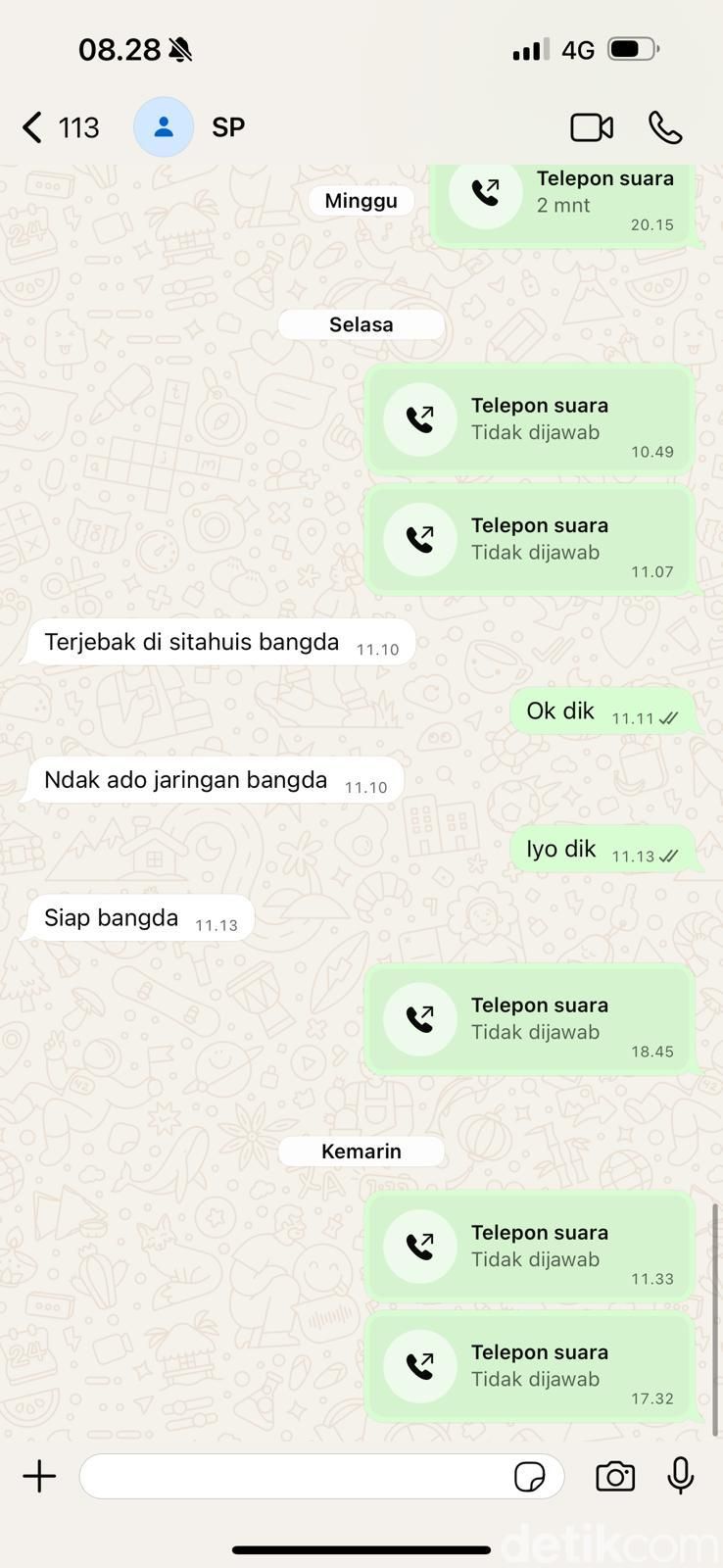 Tangkapan layar Ketua DPP NasDem Bakhtiar Sibarani saat tak bisa menghubungi Wali Kota Sibolga, Akhmad Syukri Nazri Penarik (Foto: Dok Prbadi Bakhtiar)