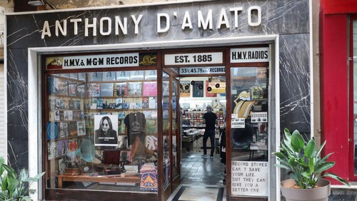 Exterior and shop window of D'Amato Records, founded in 1885 by Italian immigrant Giovanni D'Amato and, according to the current owner, is the world's oldest record shop, in Valletta, Malta, October 17, 2025. REUTERS/Valeria Thomas