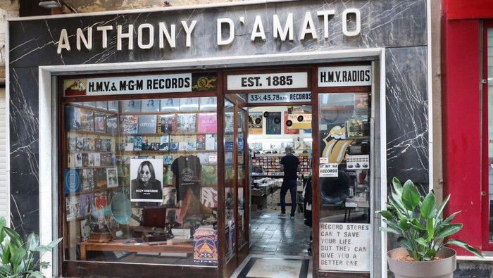Exterior and shop window of D'Amato Records, founded in 1885 by Italian immigrant Giovanni D'Amato and, according to the current owner, is the world's oldest record shop, in Valletta, Malta, October 17, 2025. REUTERS/Valeria Thomas