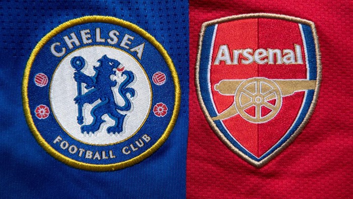 MANCHESTER, ENGLAND - APRIL 27: The Chelsea and Arsenal club crests on first team home shirts on April 27, 2020 in Manchester, England (Photo by Visionhaus)