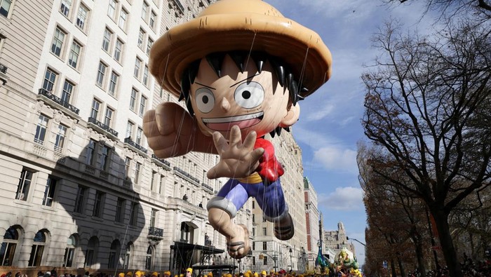The Monkey D. Luffy balloon flies during the 2025 Macy's Thanksgiving Day Parade in New York City, U.S., November 27, 2025. REUTERS/Jeenah Moon