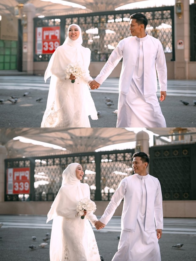 Meskipun bersifat privat dan tanpa undangan terbuka, beberapa sahabat dan rekan selebritas kebetulan sedang berada di Madinah ikut hadir sebagai saksi. Di antara mereka, seperti Dinda Hauw dan Haviza Devi ambil bagian sebagai bridesmaid. (Foto: dok instagram Dara Arafah)