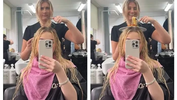 Seorang pelanggan meminta agar stylist-nya terlihat lebih ceria. Fridman menjawab dengan menaruh mie instan lengkap di atas kepala si penata rambut. Foto: Instagram/@fjamie013