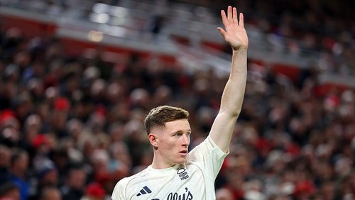 LIVERPOOL, ENGLAND - NOVEMBER 22: Elliot Anderson of Nottingham Forest reacts during the Premier League match between Liverpool and Nottingham Forest at Anfield on November 22, 2025 in Liverpool, England. (Photo by Molly Darlington/Getty Images)