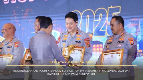 Kapolda Bali Irjen Daniel Adityajaya menjadi salah satu penerima Penghargaan dalam ajang Polri Award In Support of UN He For She Movement 2025. (Polda Bali)