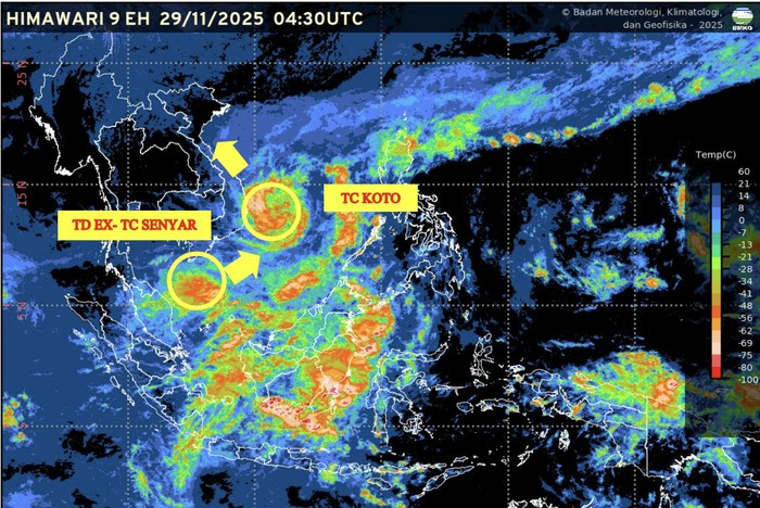 Pantauan TD Ex-Siklon Tropis Senyar per 29 November 2025