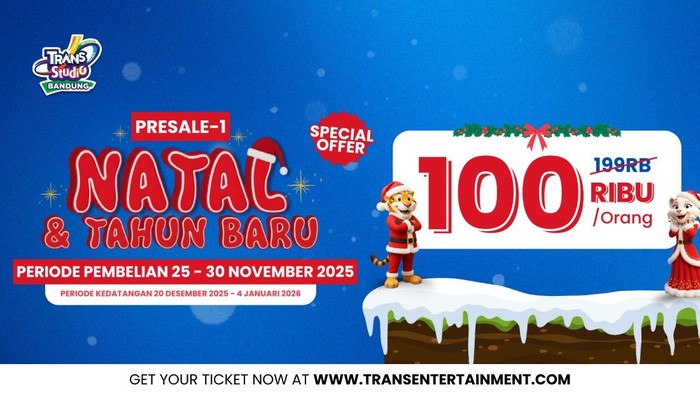 Trans Studio Bandung lagi kasih presale spesial Natal & Tahun Baru. Harga tiketnya cuma Rp100 ribuan!