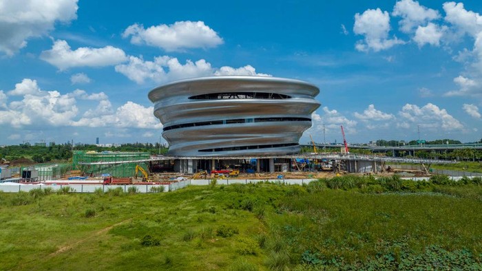 HAIKOU, CHINA - JUNE 19: Aerial view of Hainan Science and Technology Museum under construction on June 19, 2024 in Haikou, Hainan Province of China. (Photo by Luo Yunfei/China News Service/VCG via Getty Images)