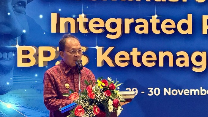 Gubernur Bali Wayan Koster saat membuka Diseminasi Journey Integrated Report BPJS Ketenagakerjaan di Nusa Dua, Sabtu (29/11/2025). (Foto: Humas Pemprov Bali)