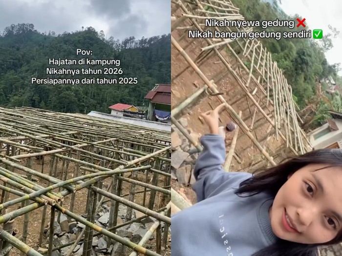 Wanita yang tinggal di Banjarnegara, Jawa Tengah ini membagikan video memutuskan untuk membuat sendiri gedung pernikahan dari bambu di kampungnya. Postingan tersebut langsung viral di Instagram.