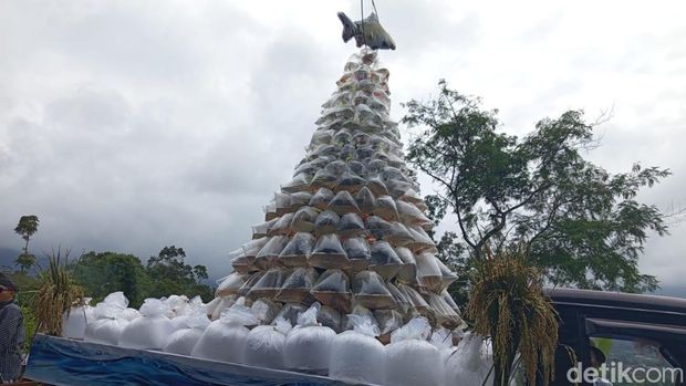 Gunungan berbahan ikan hias dalam festival Ketep Pass, Magelang