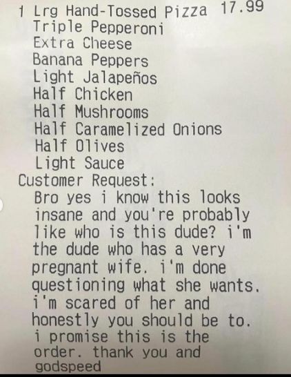 Takut Sama Istri yang Ngidam, Pria ini Tulis Pesan Kocak saat Beli Pizza