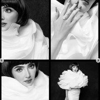 Ashanty mengenakan gaun putih unik rancangan desainer Julianto. Gaun tersebut memiliki detail bagian atas berupa susunan ruffles besar menyerupai kelopak bunga raksasa. Foto: Instagram/@mozawahyu