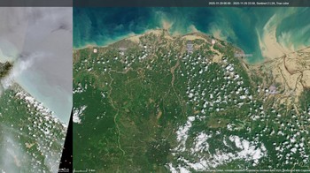 Citra satelit Sentinel-2 Lhokseumawe, Aceh sebelum dan sesudah bencana banjir. Foto: X.com/@stravenues