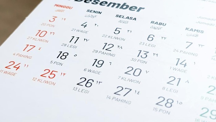 Kalender Desember 2025: Cuti Bersama, Libur Nasional, Weton Jawa, dan Hijriah