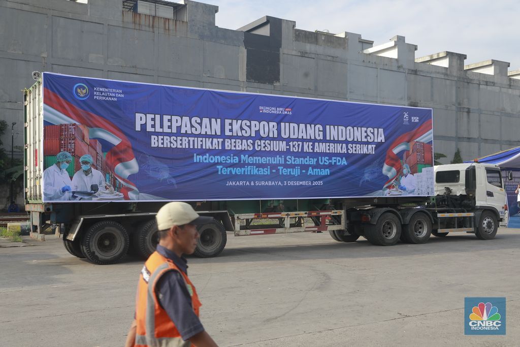 Pelepasan Ekspor Udang Indonesia Bersertifikat Bebas Cesium-137 ke Amerika Serikat di Jakarta, Rabu (3/12/2025). (CNBC Indonesia/Muhammad Sabki)