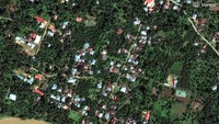 Citra satelit tanggal 14 Desember 2024 menunjukkan permukiman dan sungai yang tenang, dengan vegetasi yang rimbun dan rumah-rumah berdiri utuh, di Bireun Aceh. Foto: Satellite 2025 Vantor