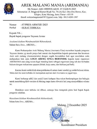 Surat Aremania