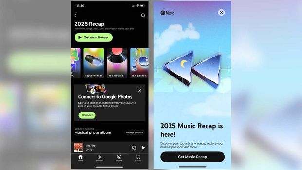 YouTube Luncurkan Recap 2025 Mirip Spotify. (Tangkapan Layar Spotify dan YoutubeMusic)