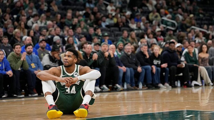 MILWAUKEE, WI - APRIL 22: Giannis Antetokounmpo #34 of the Milwaukee Bucks walks onto the court before the start of the game against the Toronto Raptors during the first half of Game Four of the Eastern Conference Quarterfinals during the 2017 NBA Playoffs at the BMO Harris Bradley Center on April 22, 2017 in Milwaukee, Wisconsin. NOTE TO USER: User expressly acknowledges and agrees that, by downloading and or using the photograph, User is consenting to the terms and conditions of the Getty Images License Agreement. (Photo by Mike McGinnis/Getty Images)