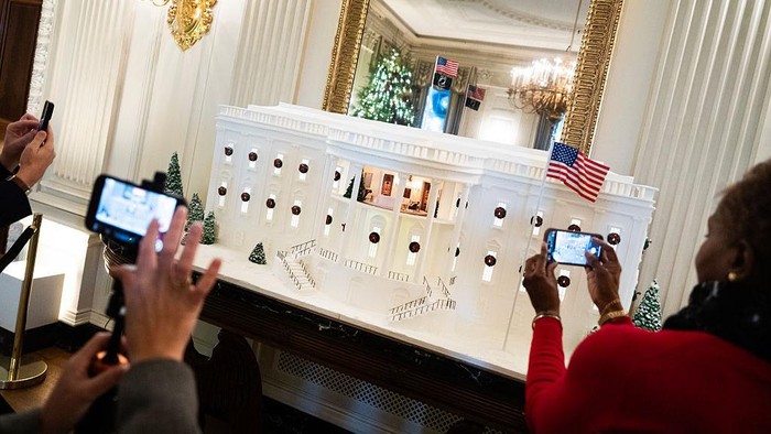 UNITED STATES - DECEMBER 1: A replica of the Yellow Oval Room is seen in the Gingerbread House during the advance tour of First Lady Melania Trumps 2025 White House Christmas decorations with the theme 