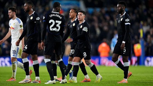 Chelseas players walk off the pitch at half time during the Premier League match at Elland Road, Leeds. Picture date: Wednesday December 3, 2025. (Photo by Mike Egerton/PA Images via Getty Images)