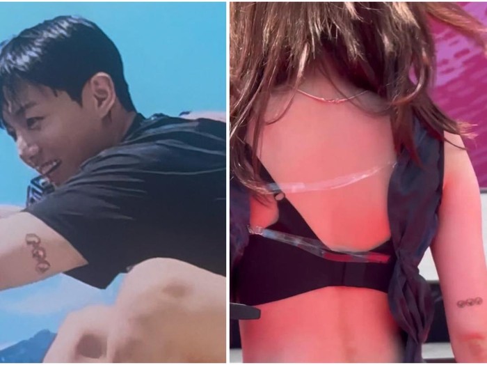 Jungkook BTS dan Winter aespa disorot memiliki tato yang sama pada bagian lengannya.