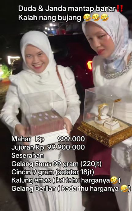 Mahar Serba 9 Pria ini memperlihatkan seserahan pernikahan serba 9, maharnya Rp 999 Ribu, jujuran Rp 99,9 Juta, plus gelang emas 99 gram dan perhiasan berlian lain. Unggahan tersebut langsung viral di media sosial.