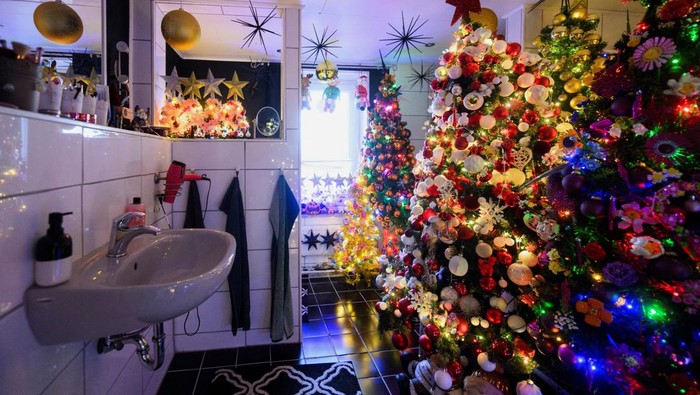 The hallway of Susanne and Thomas Jeromin, the official world record holders recognized by the Record Institute Germany (RID) with their 621 decorated Christmas trees in one home, in Rinteln, west of Hanover, Germany, December 4, 2025. REUTERS/Jana Rodenbusch