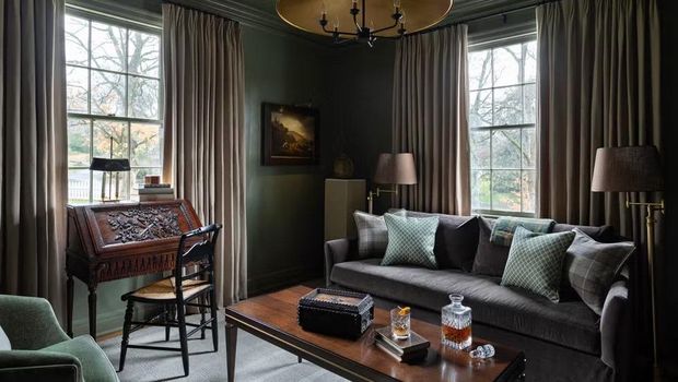 Ruang tamu dengan cat warna hijau zaitun