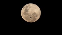 An aircraft passes in front of the last supermoon of 2025, known as the Cold Moon, in Cape Town, South Africa, December 4, 2025. REUTERS/Esa Alexander