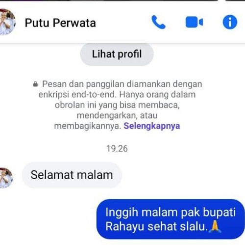 Tangkapan layar oknum yang mengatasnamakan Bupati Karangasem untuk menghindari beberapa orang di messenger (dok. Tangkapan layar Bupati Karangasem)